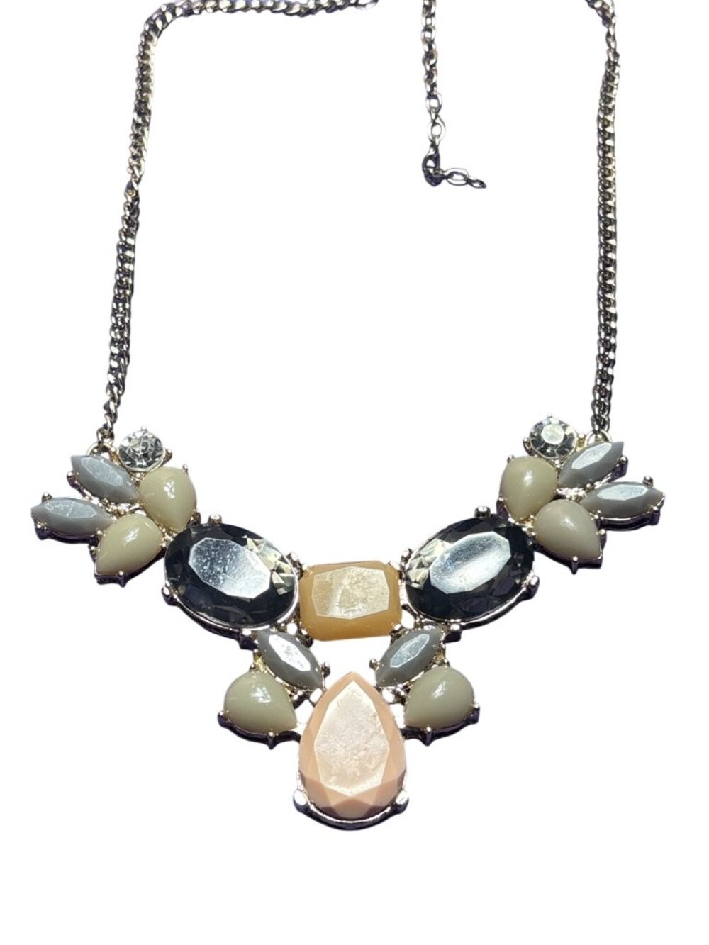 Multicolor Rhinestone Bib Statement Necklace Goldtone Chain Lobster Clasp